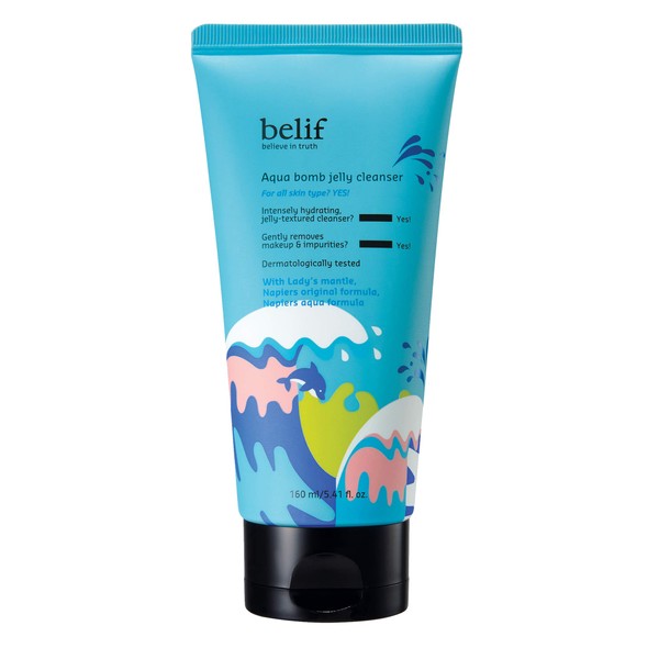 belif Aqua Bomb Jelly Cleanser | Hydrating Ingredients - Lady's Mantle Oat Husk & Amino Acids | Gentle on Skin Makeup Remover | Clean Beauty Facial Cleansing Foam | Foaming Face Cleanser | 5.41 Fl Oz