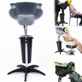 Grey Portable Washing Hair Sink with Bucket and Drain Hoses(Height Adjustable) for Outdoor RV Camper, Stylist Barber Shop Beauty Salon or Home, Rinse Basin for Washing and Cutting Hair