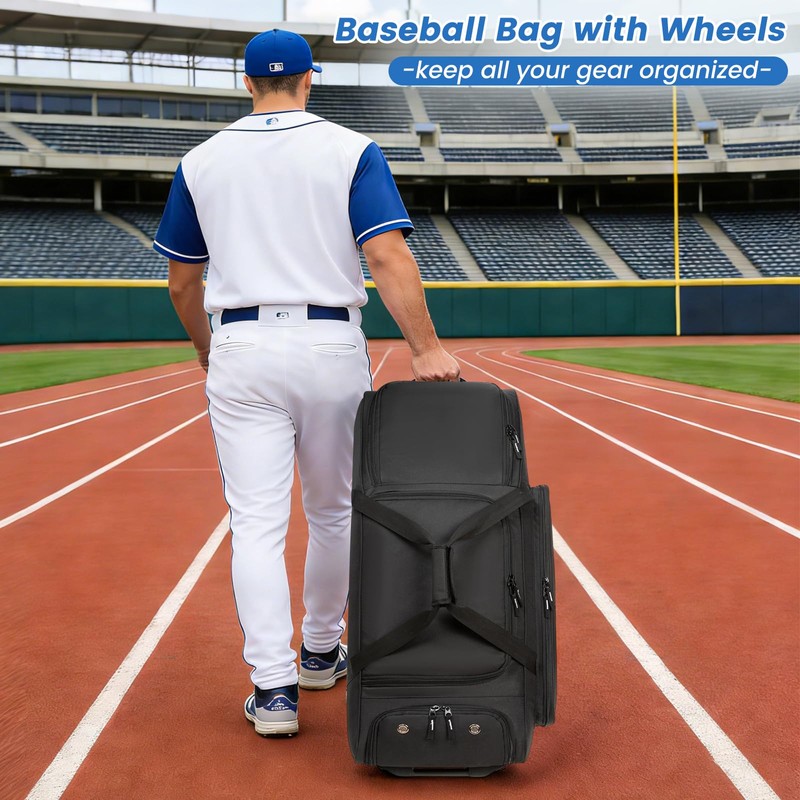 MERALIAN Rolling Baseball Catchers Gear Bag with Wheels, Large Baseball