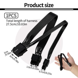 CPU 8-polig auf CPU 8-polig + 4-polig Motherboard Stromverlängerungskabel, ATX Stromkabel, EPS 12V, Flexibles Flachkabel für optimale Luftzirkulation, 25 cm Länge, Schwarz