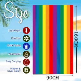 Large Thin Microfibre Beach Towel with Bag for Adult Men Women,160x90cm Rainbow Beach Towels Quick Dry Sand Free Lightweight Swim Bath Towel for Travel,Swimming,Pool,Holiday,Camping,Yoga,Gym Sports