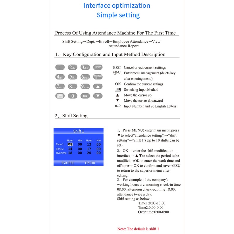 Fingerprint Attendance Machine 2.4 Inch 1000 User Capacity Name Display