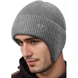 Unisex Winter Hat Men Women Hat Men's Winter Knitted Hats for Men, Beanie Men Winter Warm Hat with Ear Flaps, Ski Hat Men's Thermal Hat Men's Gifts for Men Christmas, gray