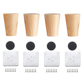Qrity 4 PCS Wooden Furniture Legs Straight Wood Sofa Legs Cabinet Feet Straight Wooden Table TV Legs with Non-slip Mat, Screws & Mounting Plate, 6CM