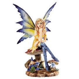 Pacific Giftware PTC 6 Inch The Magician Fairy Sitting on Mushrooms Statue Figurine