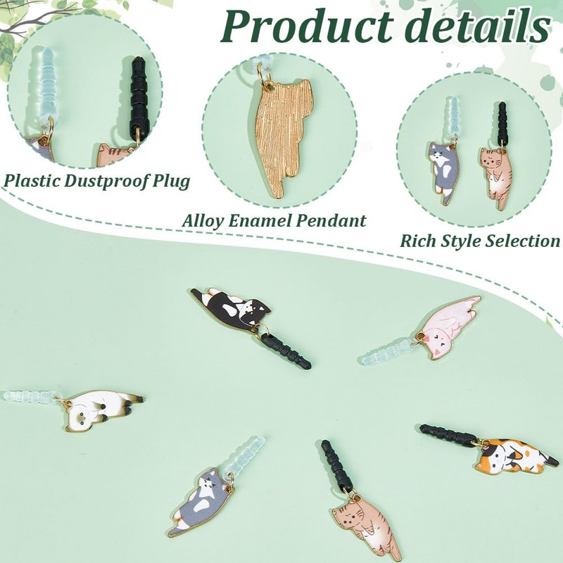 OLYCRAFT 12 Pcs Earphone Jack Cover with Charm, 3.5mm Cat