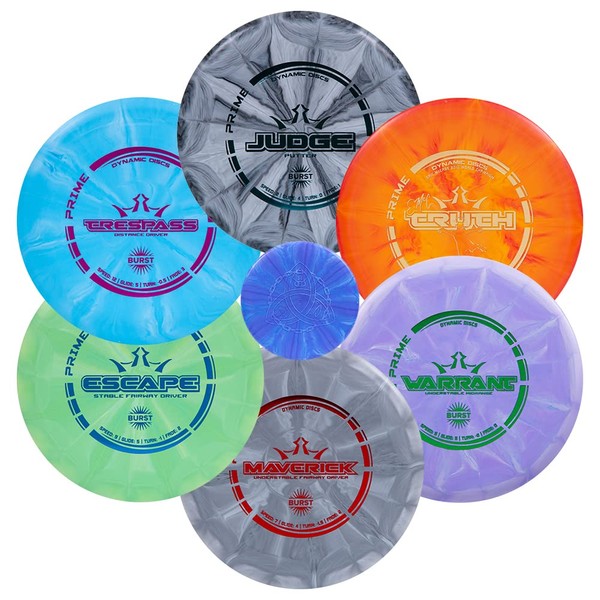 Dynamic Discs Prime Burst 6 Disc Golf Starter Kits for Men, Women, and Kids, Putter, Midrange, Driver, Bonus Mini Disc, Weight Ranges 170-176, Beginner Frisbee Golf Set