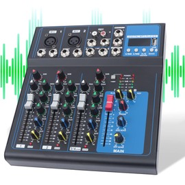 Professional Bluetooth Audio Mixer, Portable Digital DJ Console w/USB, 4 Channel Mixer Audio Interface-Mixing Boards For Studio Recording, Home KTV (4-channel)