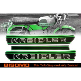 BISOMO Tank Sticker Kreidler Lettering in Black/Green, Complete Sheet with 3 Stickers, Length 410 mm RMC, RS, Florett