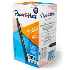 PAPER MATE Gel Pen, Profile Retractable Pen, 0.7mm, Black, 36 Count
