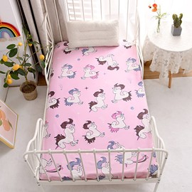 NATURETY Bedding Fitted Sheet with Deep Pocket,Cute Unicorn Printed Soft Fabric Bed Sheets (Pink(Unicorn), Full)