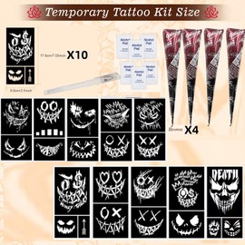 Brown Temporary Tattoo Stencils Kit - 4 Pcs Brown Tattoo Cones with 1Pcs Outline Pen |Tattoo Stencils Kit Includes Reusable Stencil Designs | DIY Body Art for Kids & Adults Party Gifts