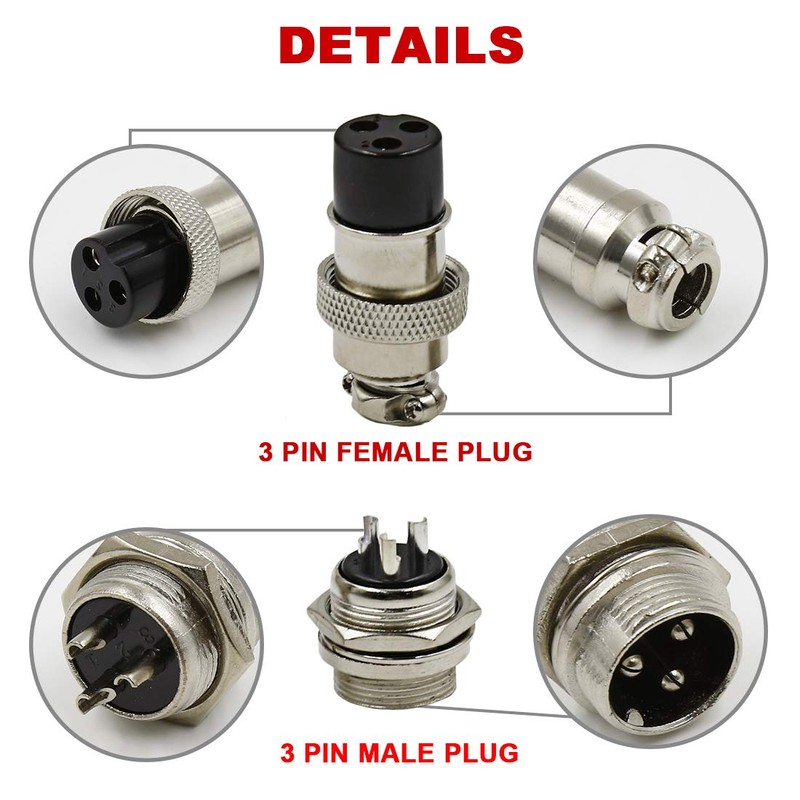 Hxchen Conector de panel hembra de metal de 3 pines