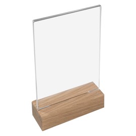 HMF 46940 Acrylic Table Stand with Wooden Base DIN A6 Portrait Format Crystal Clear