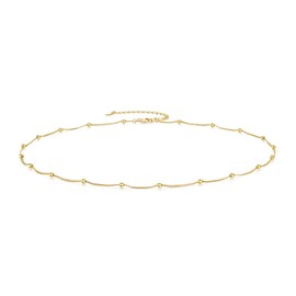 CERSLIMO Sterling Silver Necklace 9ct Gold Plated Choker Necklace 16'' Chain for Women Girls Ladies Girlfriend Friend Men Birthday Jewellry Gift