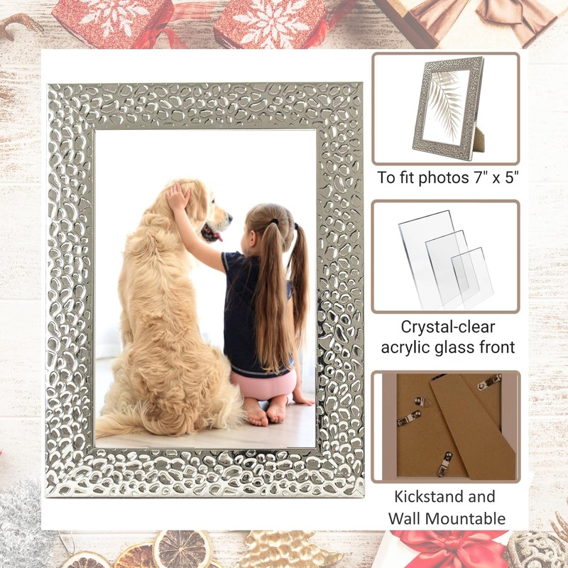 Photo Picture Frames 7 x 5, Silver, Pack of 3,