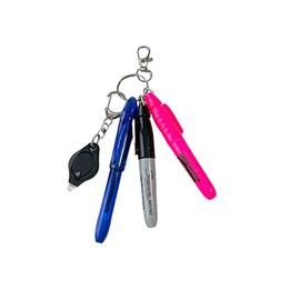 Badge Reel Accessory BLUE pen, PINK Highlighter/Mini Pen, Sharpie, Highlighter, LED Light - Attach to Your Badge Holder, Backpack, etc