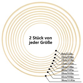Pack of 18 9 Sizes Bamboo Flower Wreath, Basicon Dream Catcher Rings, Wooden Rings for Crafts, Macrame Rings for Crafts, Hanging Dream Catcher, DIY Floral Hoop, Wall Hanging, Craft, Floristry, Wedding