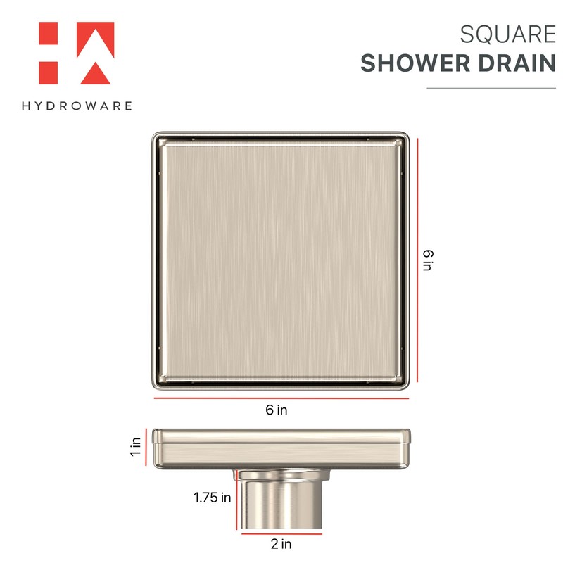 Hydroware Shower Drain - Stainless Steel Square Shape Shower Floor