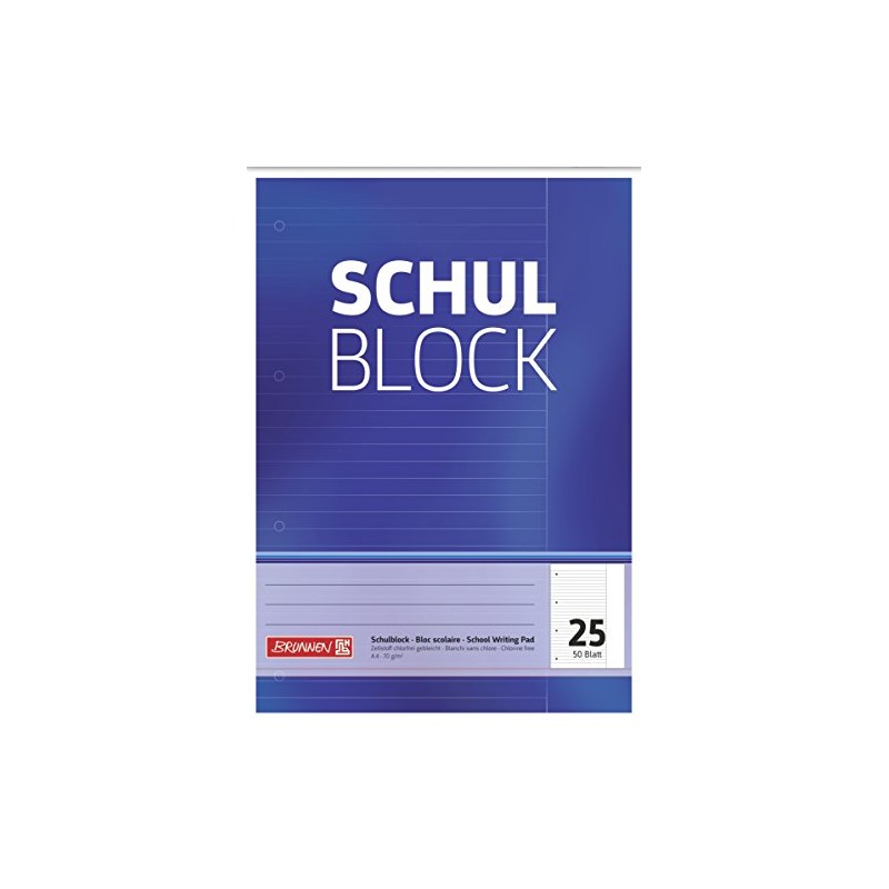 Brunnen 1052525 School Notepad (A4, 50 Sheets, Ruled, with Margin,