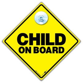 Child on Board Car Sign with Suction Cup, 14 x 14 cm, Yellow Diamond Warning Sign, Baby on Board Sign