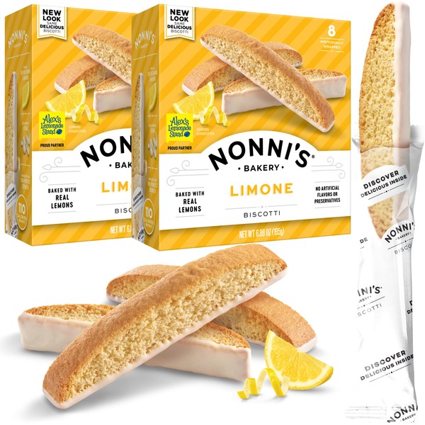 Nonni's Limone Biscotti Italian Cookies - 2 Boxes Lemon Cookies - Biscotti Individually Wrapped Cookies - Lemon Italian Biscotti Cookies w/White Icing - All Natural Ingredients - Kosher - 6.88 oz