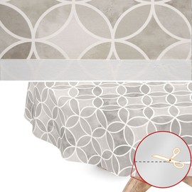 Washable Oilcloth Tablecloth Oval 140 x 200 cm Cut Edge Kaleidoscope Grey Easy Care