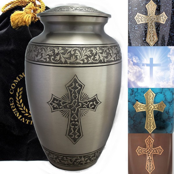 Silver Cross Cremation Urn for Human Ashes for Funeral, Burial or Home, Cremation Urns for Ashes Adult Male Large Urns for Dad and Urns for Human Ashes XL Large & Small Decorative Urns