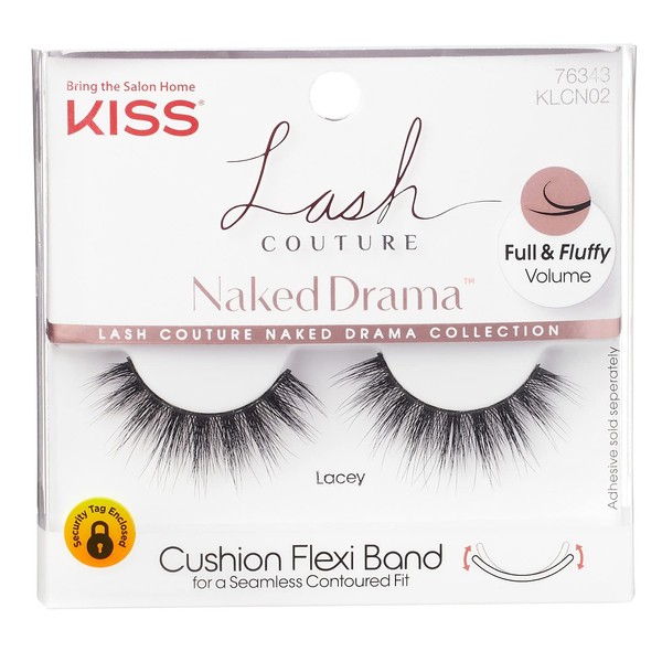 KISS Lash Couture Naked Drama Collection False Eyelashes with Cushion Flexi Band, Full & Fluffy Volume, Style 'Lacey', 1 Pair Fake Eyelashes