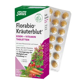 Florabio® Kräuterblut® Eisen + Vitamin Tabletten 84 Stück | Bei erhöhtem Eisenbedarf | mit Eisen - Pflanzenextrakten - Vitaminen B1 B2 Niacin B6 B12 Folsäure C
