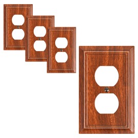 4-Pack Duplex Outlet Cover Plate, Decorative Wood Grain Switch Plates and Outlet Covers, Natural Bamboo Fiber Wall Plates for Electrical Outlets, 1 Gang Receptacle Cover, Corrosion Resistant