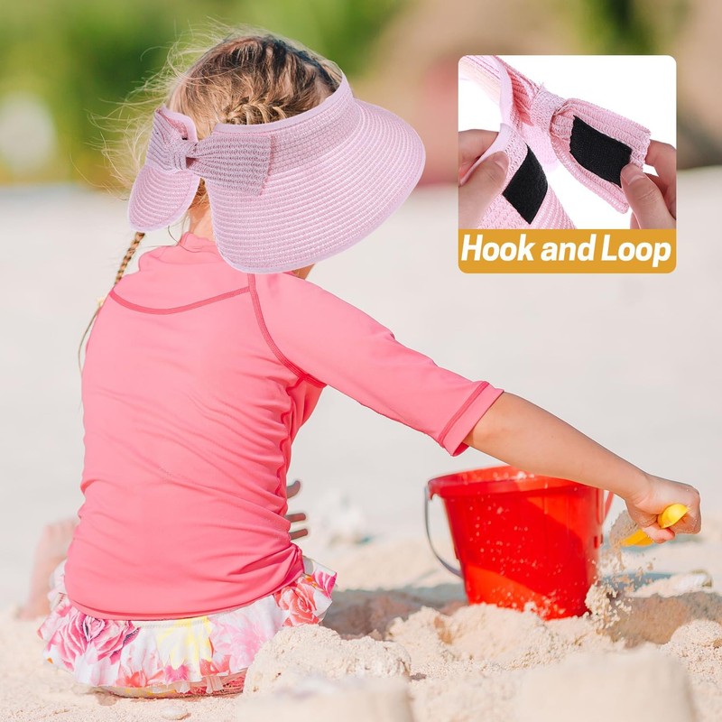 Girls Roll Up Straw Sun Visor, Wide Brim UV Protection