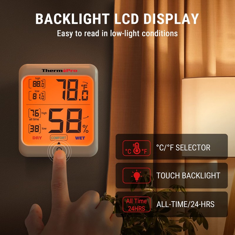 ThermoPro TP53 2 Pack Digital Hygrometer Indoor Thermometer for Home,