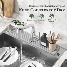 Slow Slog Quick Dry Sink Splash Guard, 15.75"Instant Dry Stone Sink Tray around Faucet, Faucet Mat for Kitchen Sink, Diatomaceous Earth Sink Faucet Mat for Kitchen Countertop Bathroom, Gray