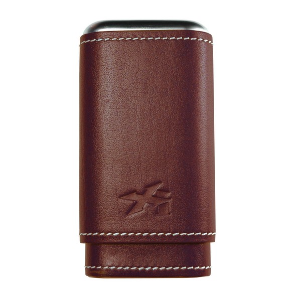 Xikar Envoy 3 Cigar Case, 3 Cigar Capacity, 52 Ring Gauge, Cedar Lined, Stitched Leather, Silver Dome Cap