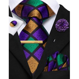 Hi-Tie Ties for Men and Pocket Square Cufflinks Lapel Pin Clip Pin Set Silk Mens Ties Necktie for Wedding Business