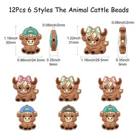 KitBeads Highland-Kuh-Silikonperlen, Westernrinder, Tier-Fokal-Perlen, niedliche braune Kuh, Gummiperlen für Schmuckherstellung, Schlüsselanhänger, Stifte, Großpackung, 12 Stück