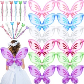 Foaincore 12 Pcs Fairy Butterfly Wings for Girls kids and 12 Pcs Princess Wand for Sparkly Fairy Costumes Cosplay Party Accessories