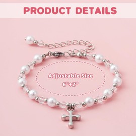 TELAIN First Communion Gifts for Girls - Pearl Cross Bracelet for Girls, Baptism, Confirmation, Christening Gifts for Teenager, Granddaughter, Daughter, Niece
