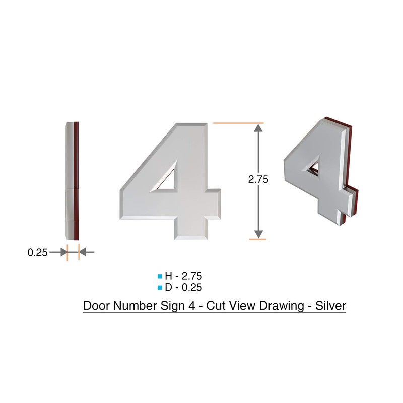 Apartment Number 4B Sign/Mailbox Number Sign, Door Number Sign.(Silver,3D, Size