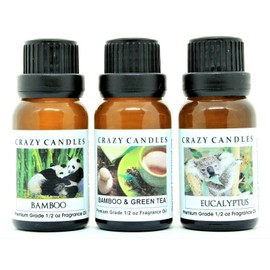 Crazy Candles 3 Bottles Set, 1 Bamboo, 1 Bamboo & Green Tea, 1 Eucalyptus 1/2 Fl Oz Each (15ml) Premium Grade Scented Fragrance Oils