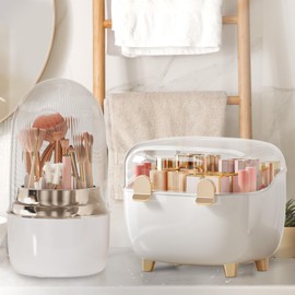 Anylady Lipstick Organizer For Vanity, Detachable Perfume Organizer (Thicken Upgraded), Lipstick Holder With Cover, Cosmetic Organizer (White)