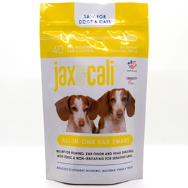 JAX & CALI All-in-One Ear Swabs for Dogs and Cats, All Natural Ear Cleaner for Relief of Itching and Odor, for Healthy Ear Function, 40 Pre-Moistened Ear Cleaners