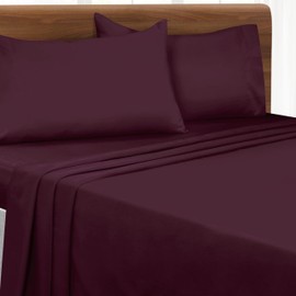 MALLONI HOME Full Size Sheet Set - Double Brushed Microfiber Bedding Set, 4 Piece Deep Pocket Sheets - Ultra Soft, Wrinkle Free, Quick Dry, Easy Care - Burgundy