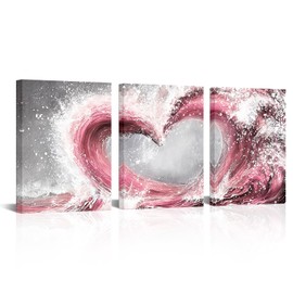 HOMEOART Bedroom Wall Art Ocean Wave Painting Love Sign Wall Decor Framed Artwork Bathroom Bedroom Living Room Decor (Pink)