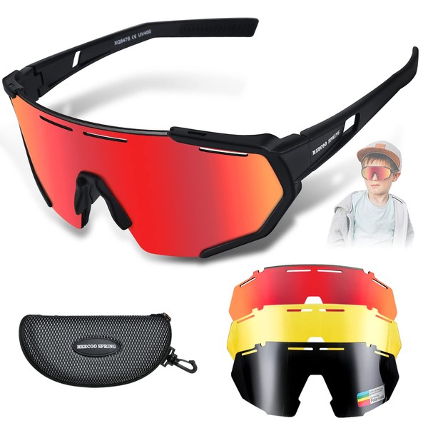 Meecoo Spring Youth Baseball Sunglasses for Boy 8-12 with 3