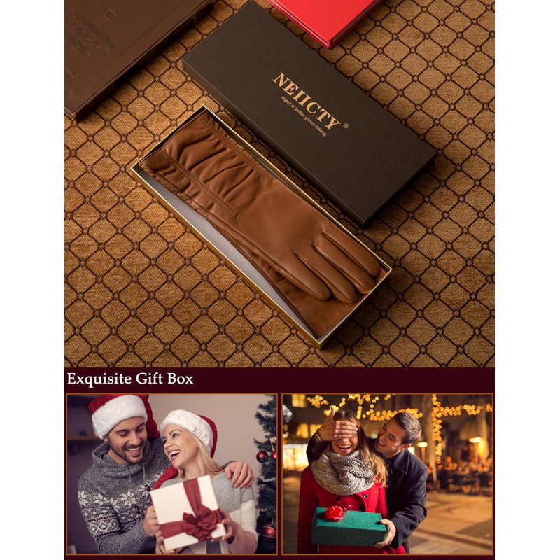 Neiicty Luxury Winter Long Leather Gloves Women Touchscreen Texting Warm