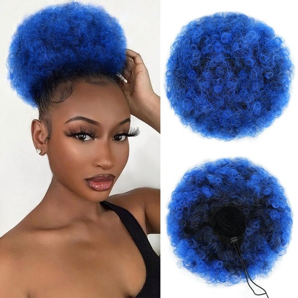quesdom Afro Puff Ponytail Extension Synthetic Premium Blue 80 Grams