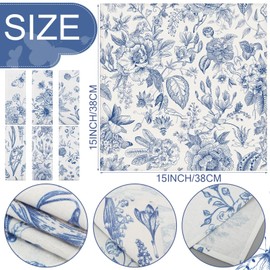 VitalCozy Cloth Napkins 15 x 15 Inch Reusable Soft Fabric Napkins Washable Plants Floral Square Napkin Cotton Dinner Towel Decorative for Summer Fall Party(Blue White Flower,24 Pcs)
