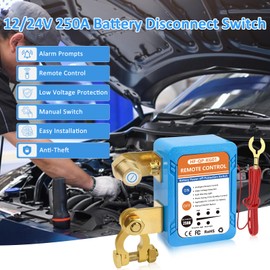 250A Kill Switch for Car, 12V/24V Remote Battery Disconnect Switch Automatic Power Shut/Cut Off Protection Switch Smart Voltage Protection Remote Control Switch Anti Theft for RV ATV Truck Boat